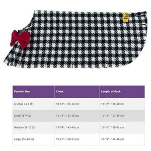 Houndstooth Dog Poncho with Red Bow Size M